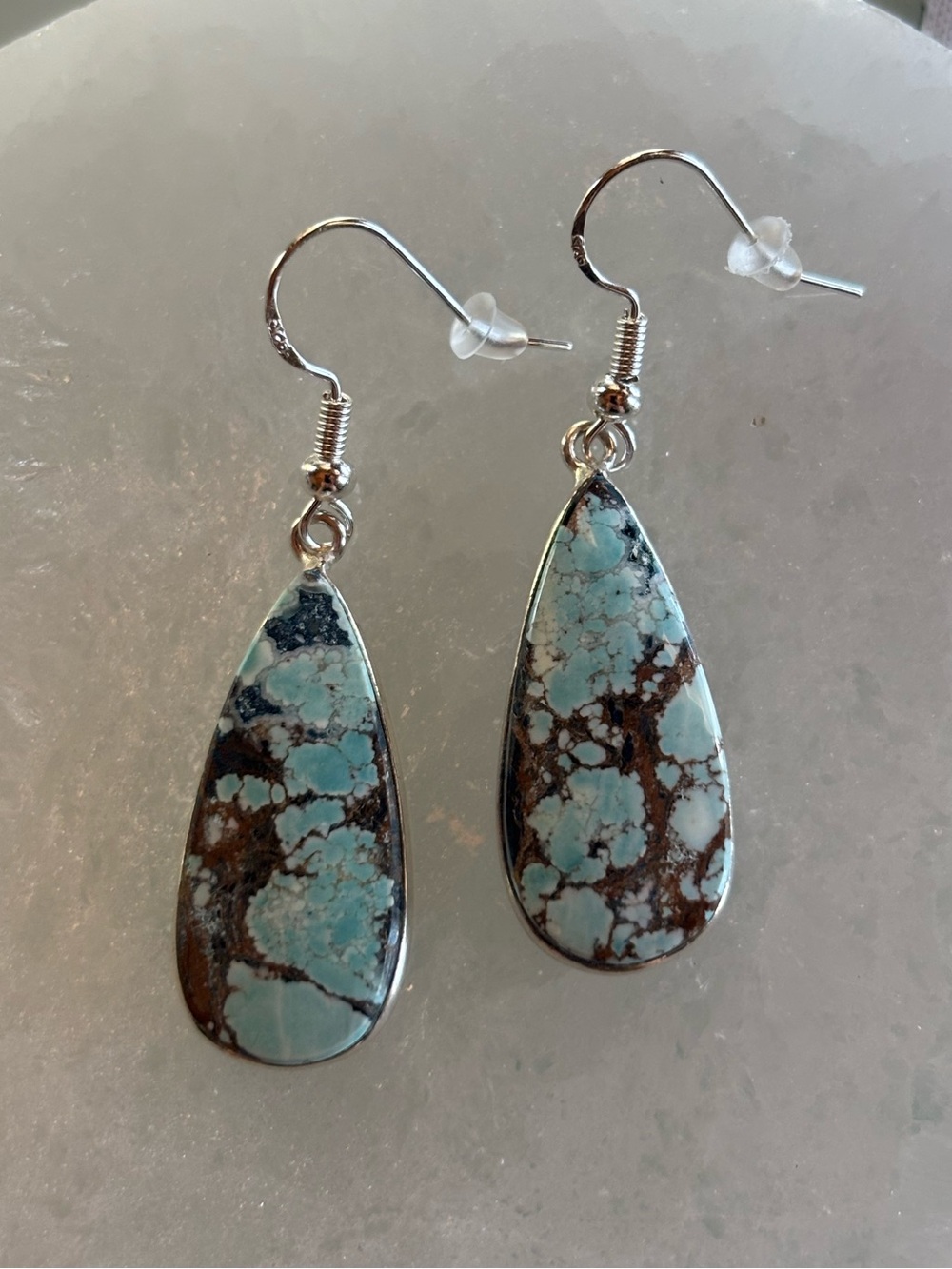 Natural Turquoise 925 Sterling Silver Dangle Earrings – Statement Gemstone